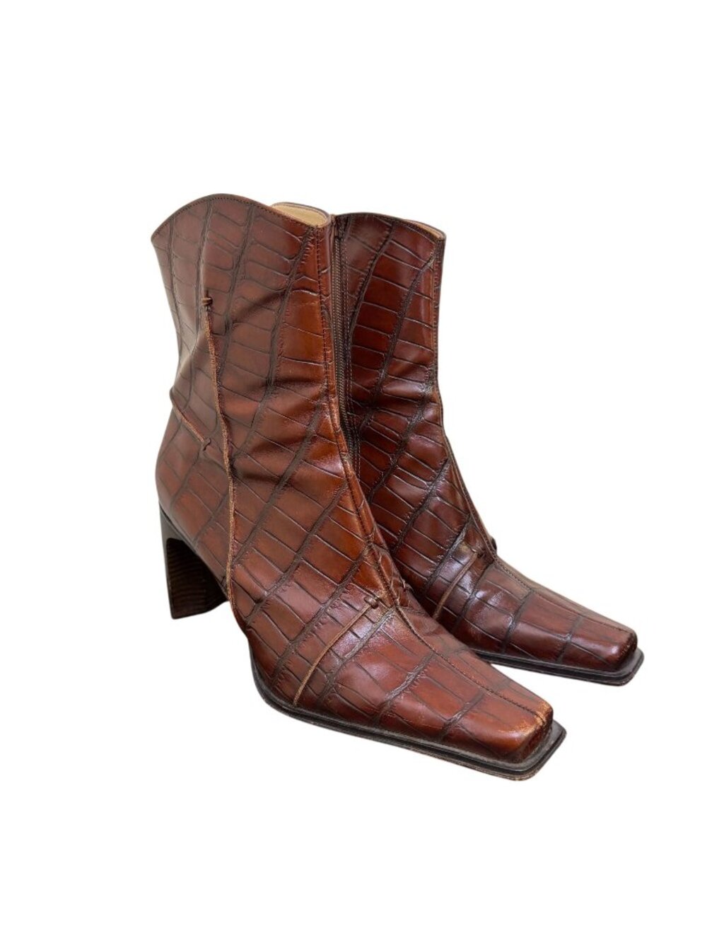 Antonio Melani Brown Croc-Embossed Leather Boots Size 8